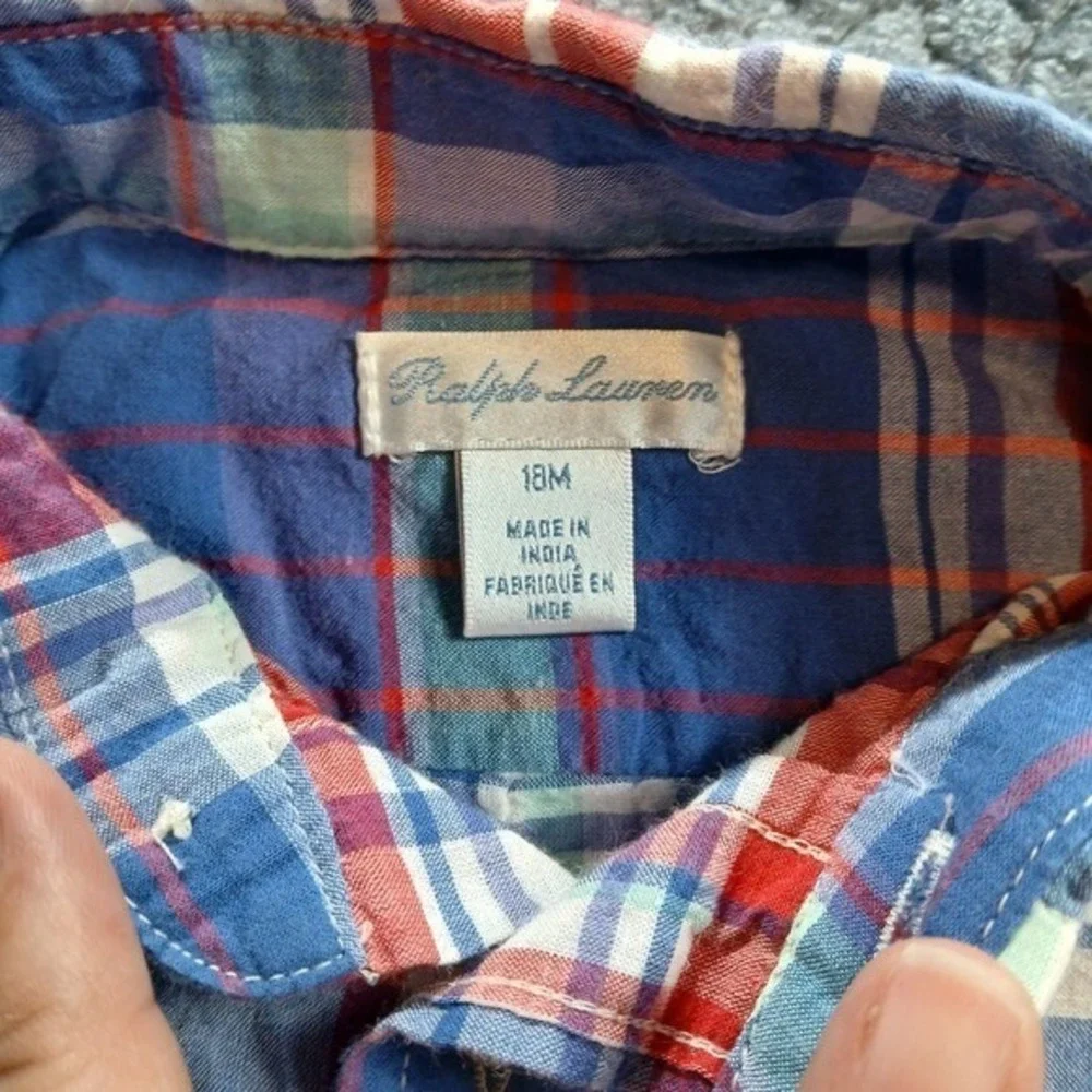 Ralph Lauren Baby Boys Plaid Button Down Shirts Lot‎ 18M Yellow Blue Red